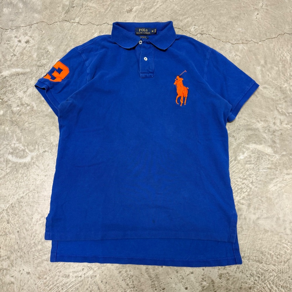 Polo Ralph Lauren Mens Big Pony Polo Shirt Blue Orange Custom Fit Size M